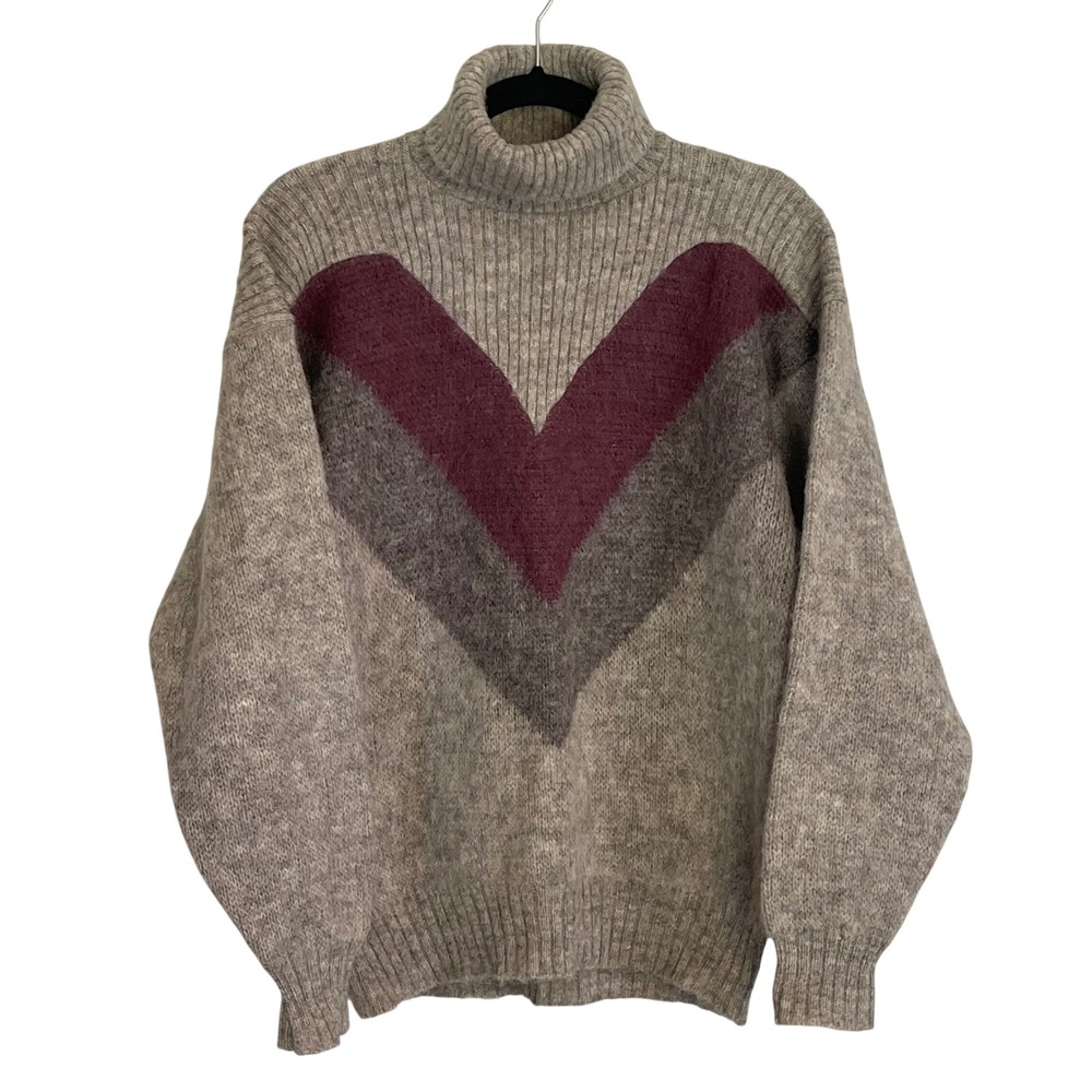 IceMart Vintage Icelandic‎ Wool Turtleneck Sweater Grey Burgundy Chevron Mens M